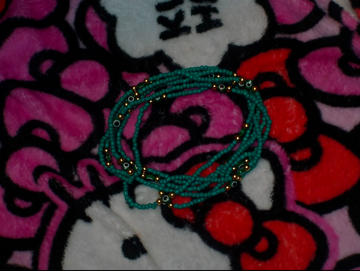 teal evil eye waist bead